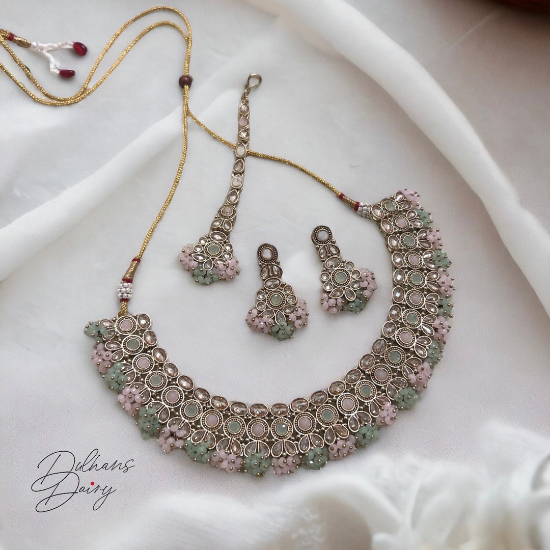 Kundan Bridal Necklace Set: Indian Gold Finish, Multicolor Crystal Jewelry