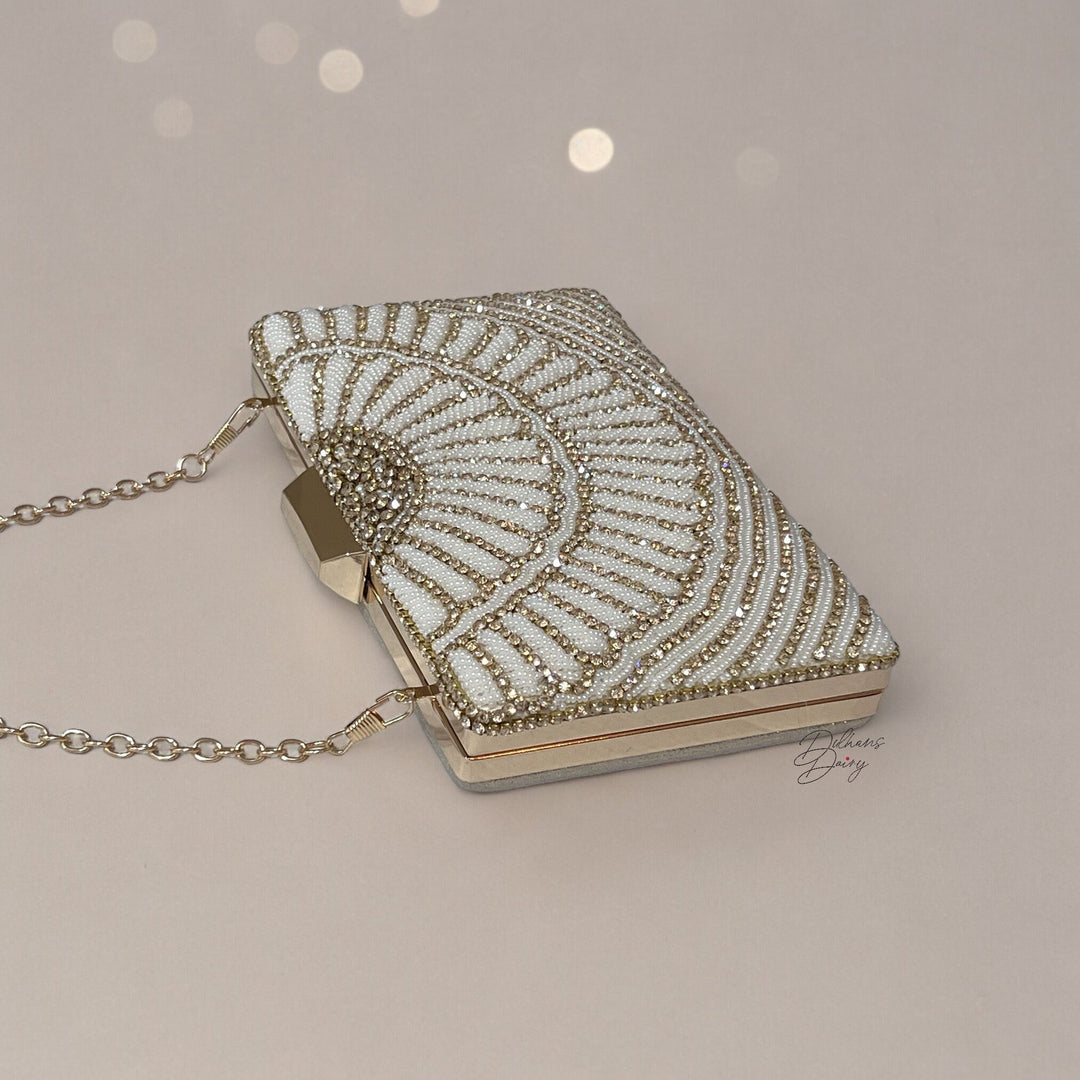 Handmade Crystal Evening Clutch: Ivory Beaded Bridal Purse