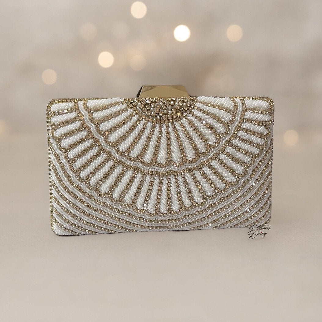 Handmade Crystal Evening Clutch: Ivory Beaded Bridal Purse