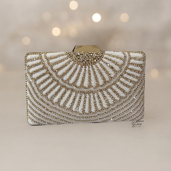 Handmade Crystal Evening Clutch: Ivory Beaded Bridal Purse