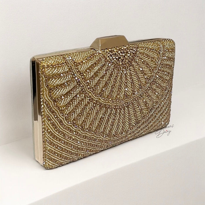 Handmade Crystal Bridal Clutch: Gold Evening Wristlet Purse