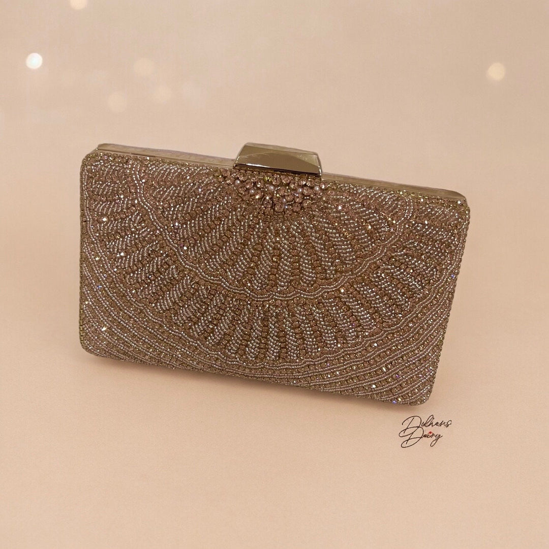 Handmade Crystal Bridal Clutch: Gold Evening Wristlet Purse