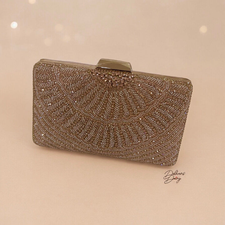 Handmade Crystal Bridal Clutch: Gold Evening Wristlet Purse