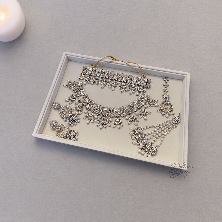 White Kundan Bridal Necklace Set: Gold & Silver Plated Indian Jewelry