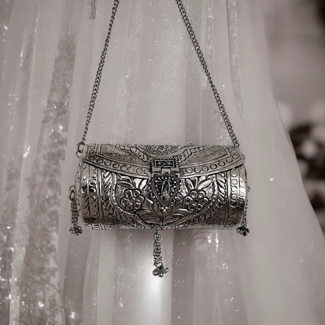 Silver Plated Brass Clutch: Vintage Style Crossbody Handbag