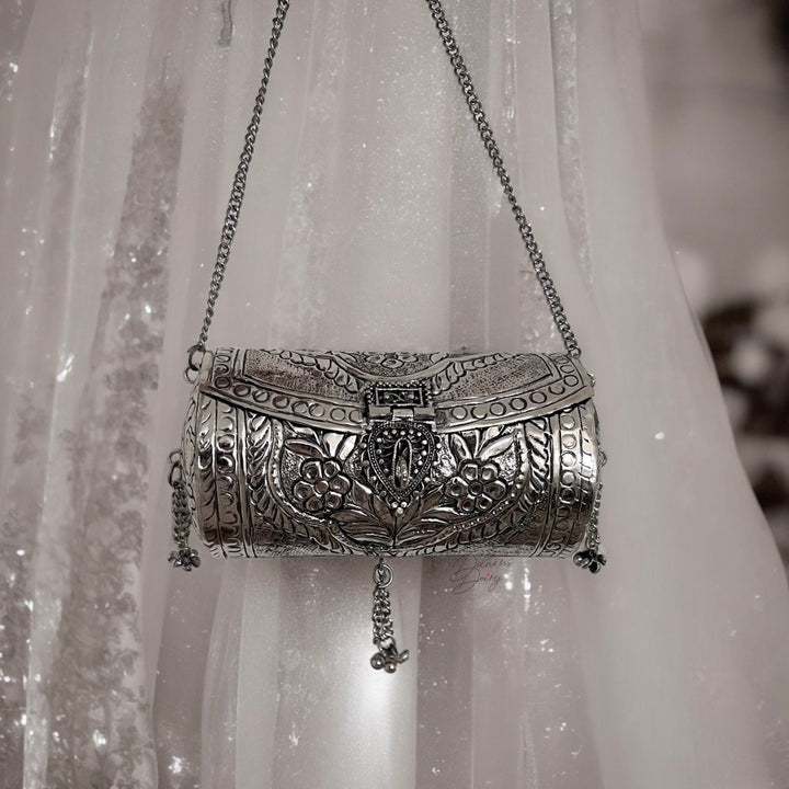 Silver Plated Brass Clutch: Vintage Style Crossbody Handbag