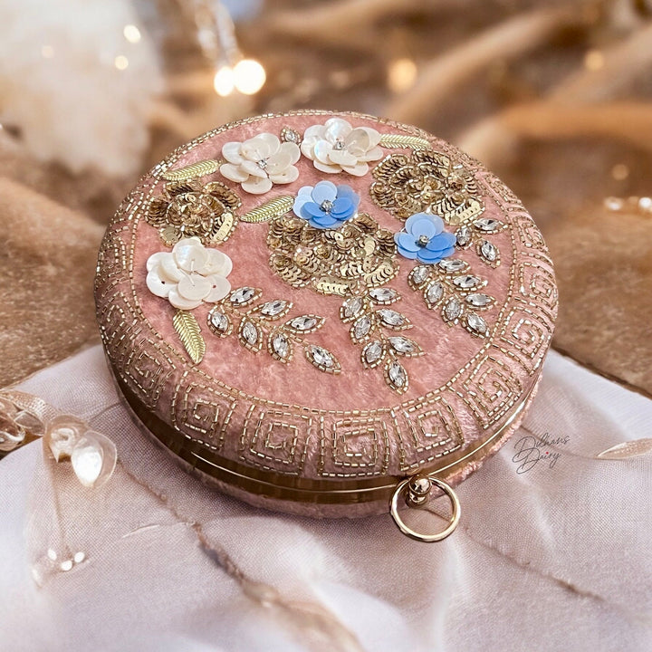 Dusty Pink Velvet Clutch: Beaded Floral Evening Bag