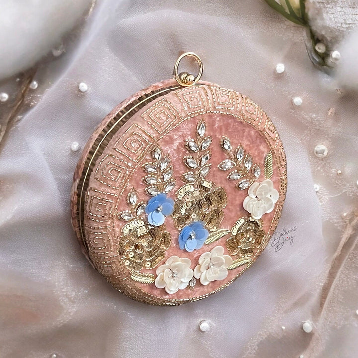 Dusty Pink Velvet Clutch: Beaded Floral Evening Bag