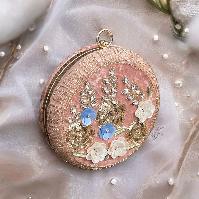 Dusty Pink Velvet Clutch: Beaded Floral Evening Bag