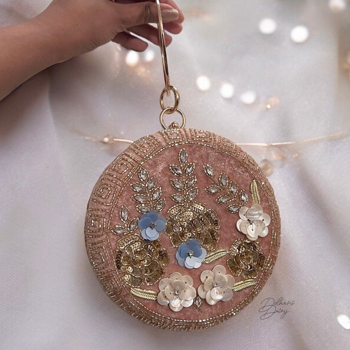 Dusty Pink Velvet Clutch: Beaded Floral Evening Bag
