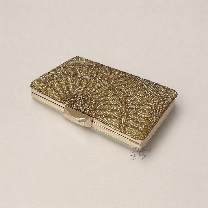 Handmade Crystal Bridal Clutch: Gold Evening Wristlet Purse