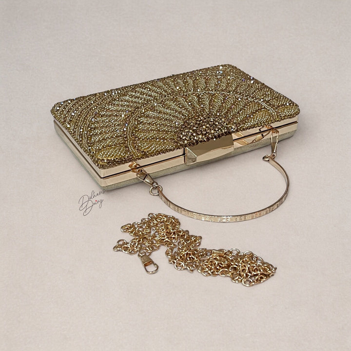 Handmade Crystal Bridal Clutch: Gold Evening Wristlet Purse