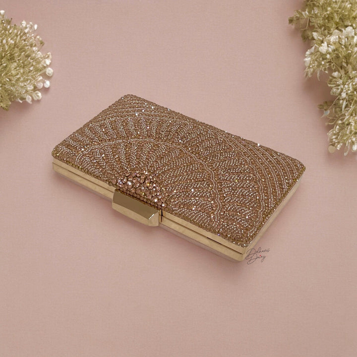 Handmade Crystal Bridal Clutch: Gold Evening Wristlet Purse