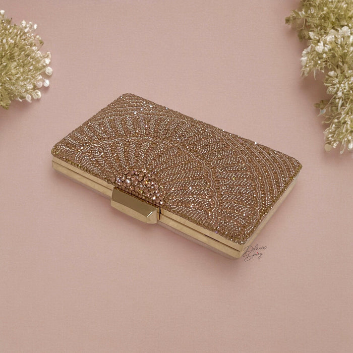 Handmade Crystal Bridal Clutch: Gold Evening Wristlet Purse