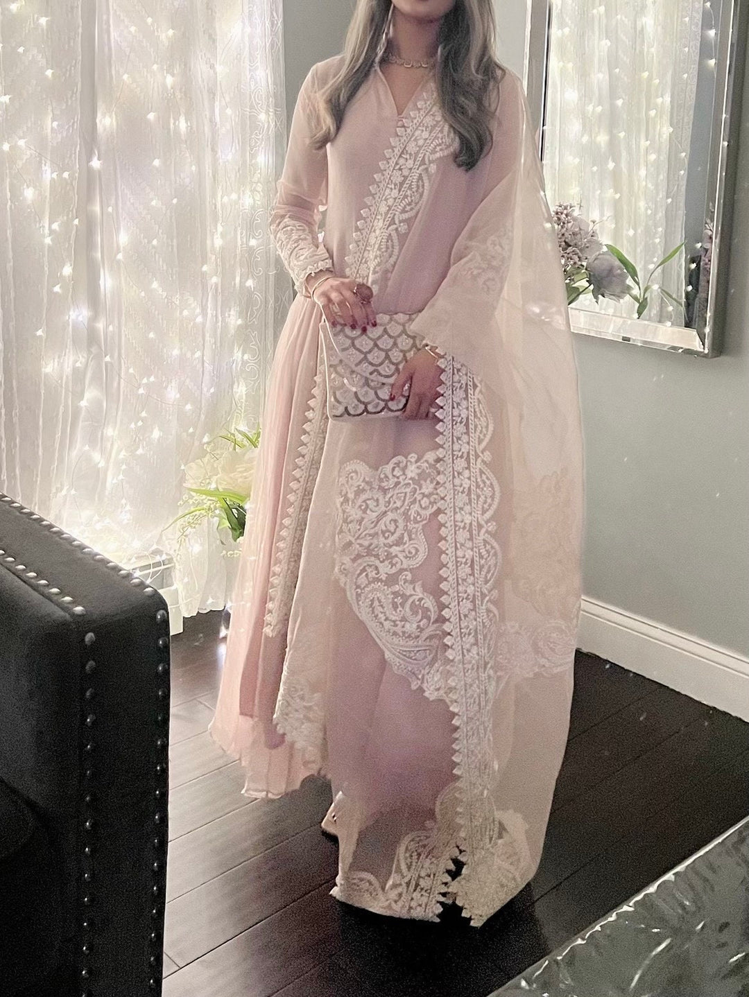 Bridal Beaded Light Pink Wristlet Clutch| Handmade Evening Envelope Clutch