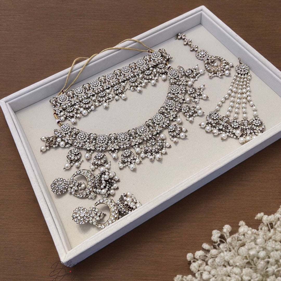 White Kundan Bridal Necklace Set: Gold & Silver Plated Indian Jewelry