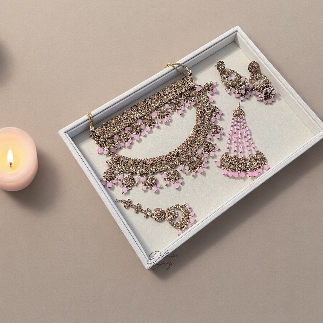 Pink Indian Bridal Necklace Set: Gold Plated Pink Jewelry