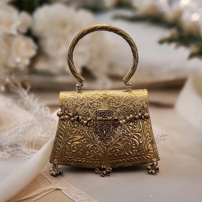 Brass Clutch: Gold Statement Handbag, Indian Vintage Style