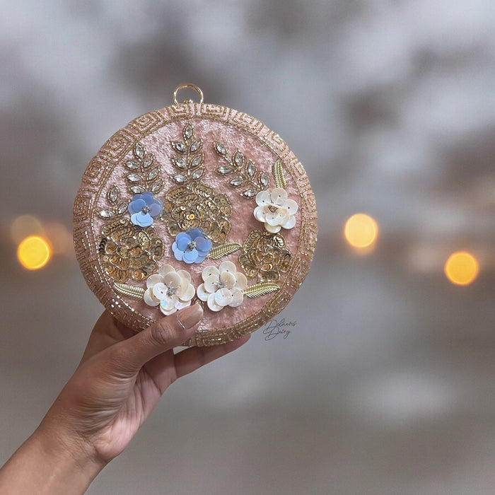 Dusty Pink Velvet Clutch: Beaded Floral Evening Bag