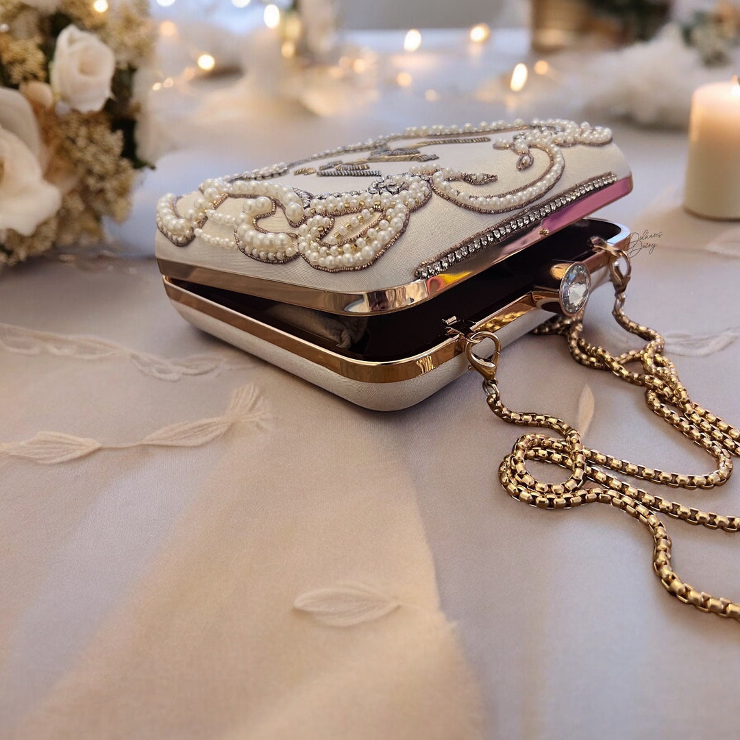 Personalized Bridal Clutch: Handmade Ivory Raw Silk Wedding Wristlet