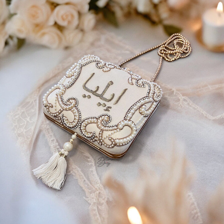Personalized Bridal Clutch: Handmade Ivory Raw Silk Wedding Wristlet