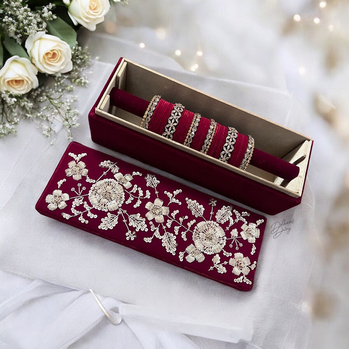 Maroon Velvet Zardozi Work Bangle Box
