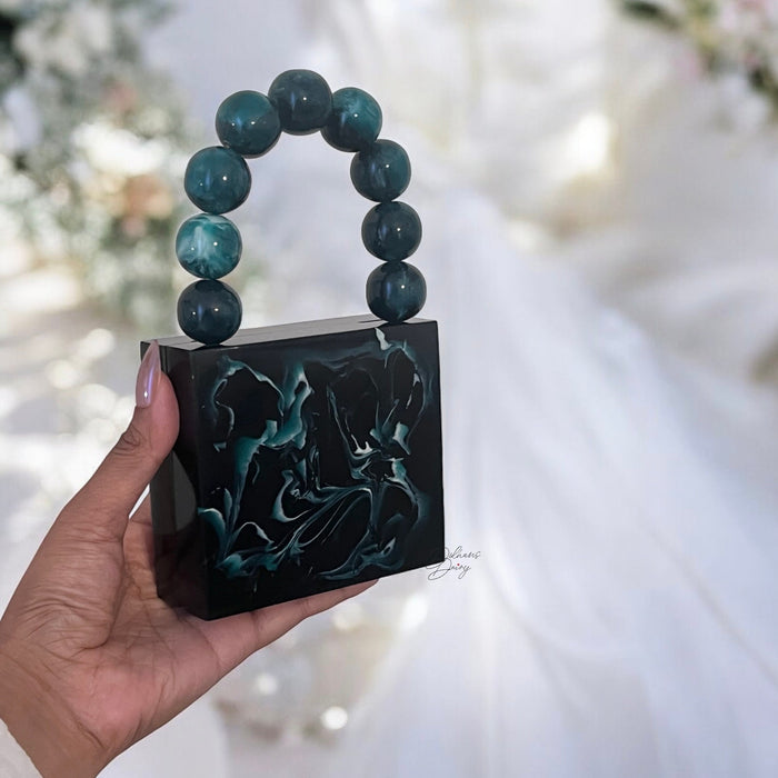Emerald Green Resin Clutch: Beaded Strap Mini Evening Bag