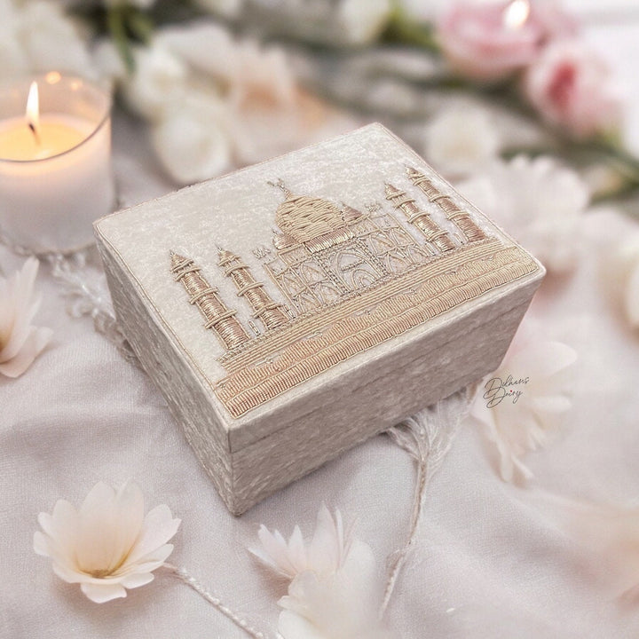 Handmade Taj Mahal Keepsake Box: Velvet Bridal Jewelry Box