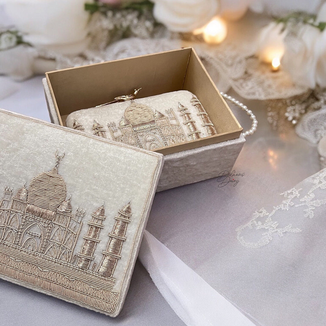 Handmade Taj Mahal Keepsake Box: Velvet Bridal Jewelry Box