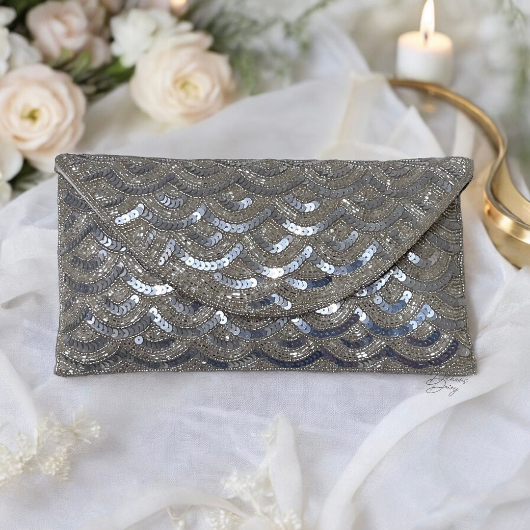 Sequin Envelope Clutch: Handmade Evening Bag In Antique Bronze