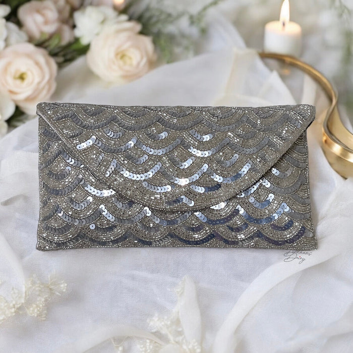 Sequin Envelope Clutch: Handmade Evening Bag In Antique Bronze