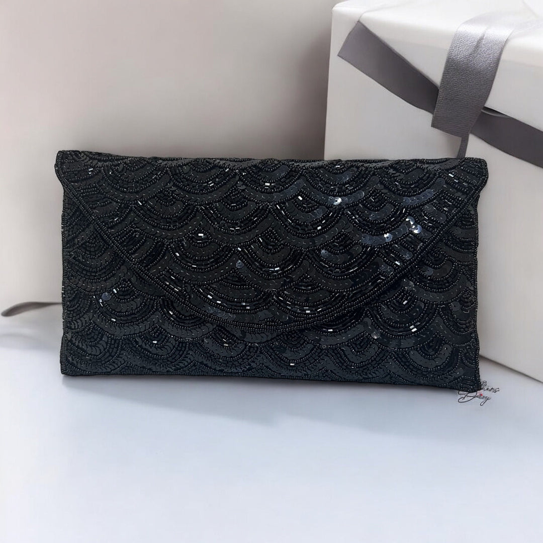Sequin Envelope Clutch: Handmade Evening Bag In Antique Bronze