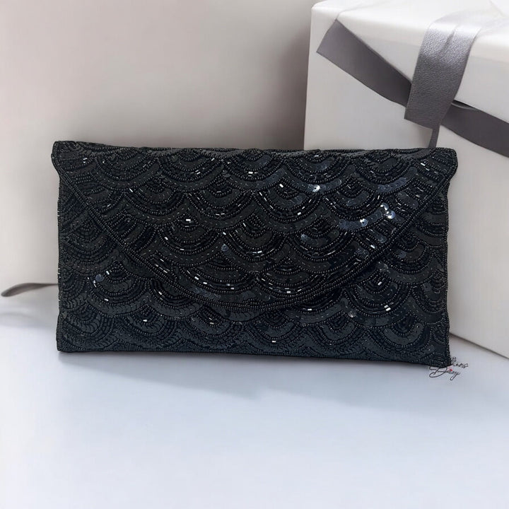 Sequin Envelope Clutch: Handmade Evening Bag In Antique Bronze