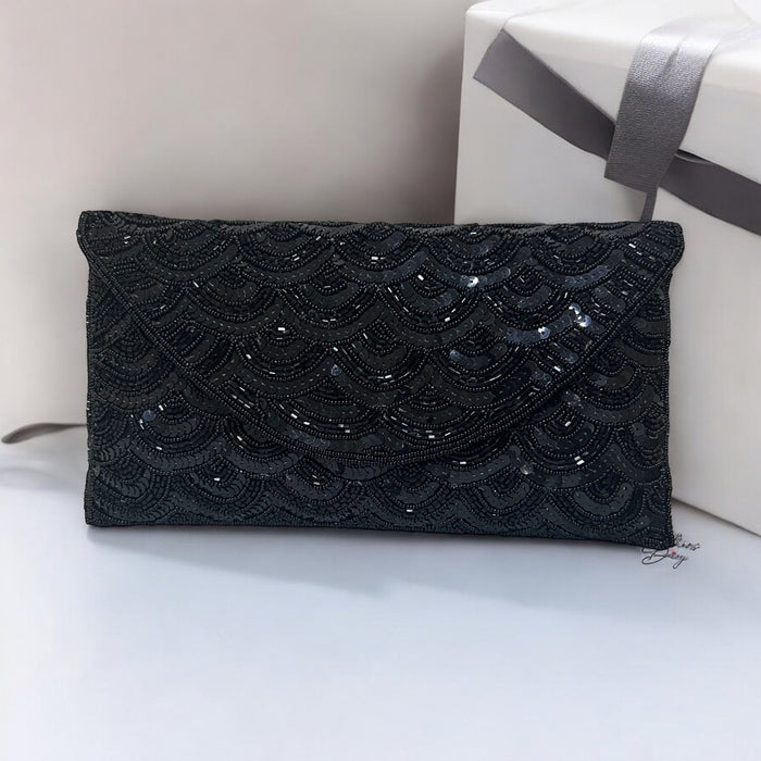Sequin Envelope Clutch: Handmade Evening Bag In Antique Bronze