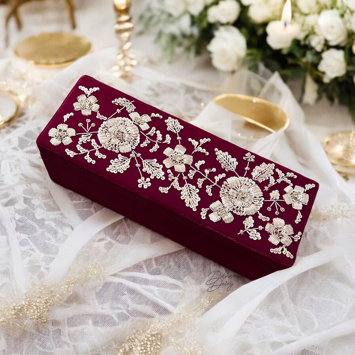 Maroon Velvet Zardozi Work Bangle Box