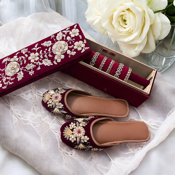 Maroon Velvet Zardozi Work Bangle Box