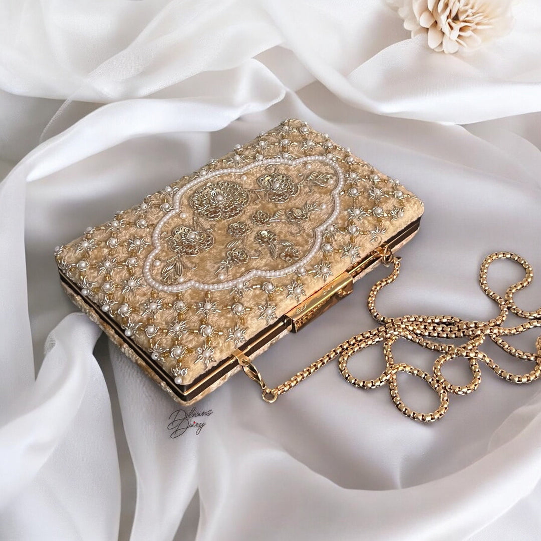 Handmade Beaded Velvet Clutch: Ivory Bridal Evening Bag