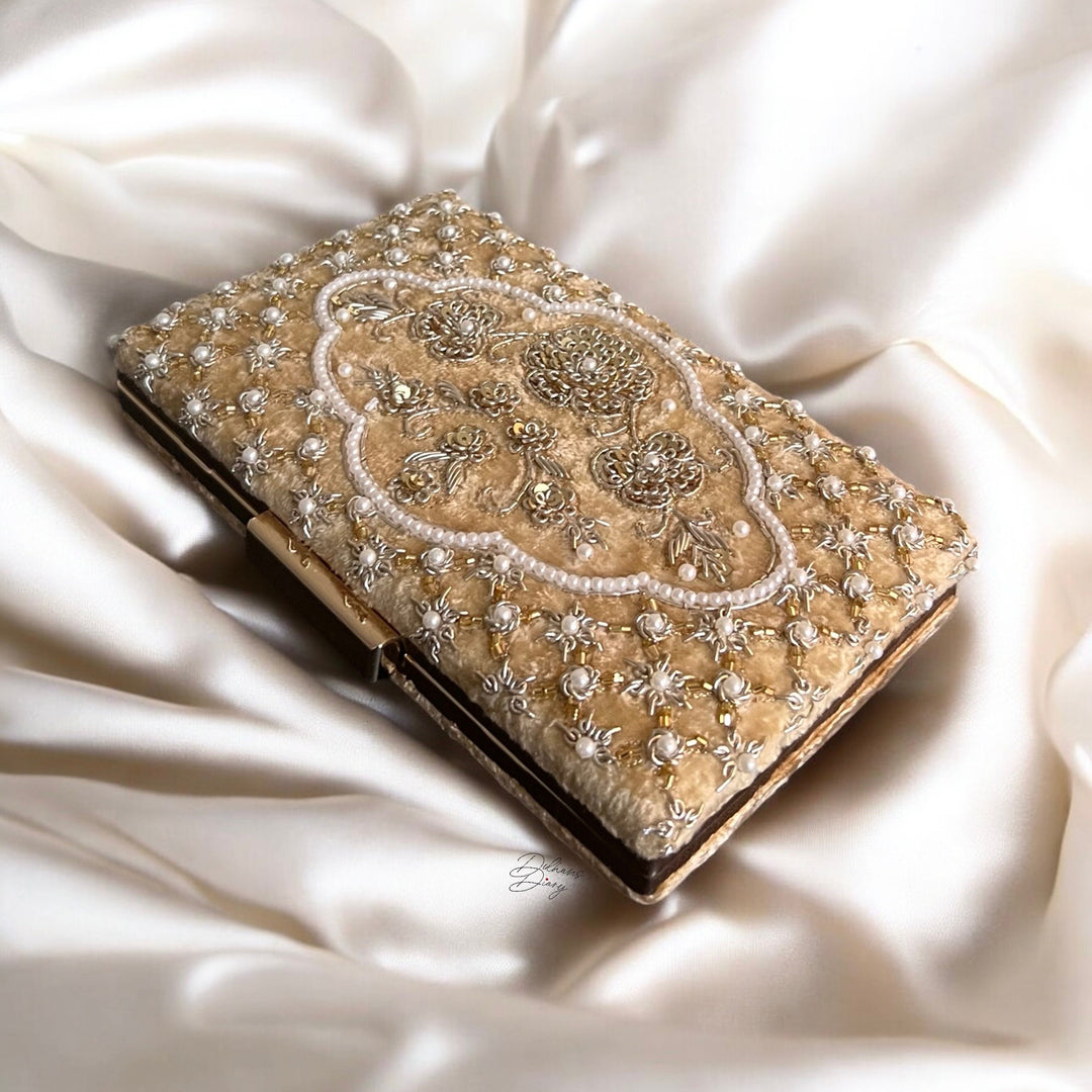 Handmade Beaded Velvet Clutch: Ivory Bridal Evening Bag