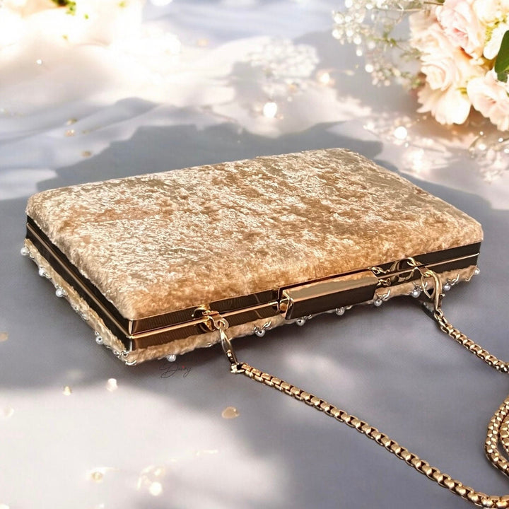 Handmade Beaded Velvet Clutch: Ivory Bridal Evening Bag
