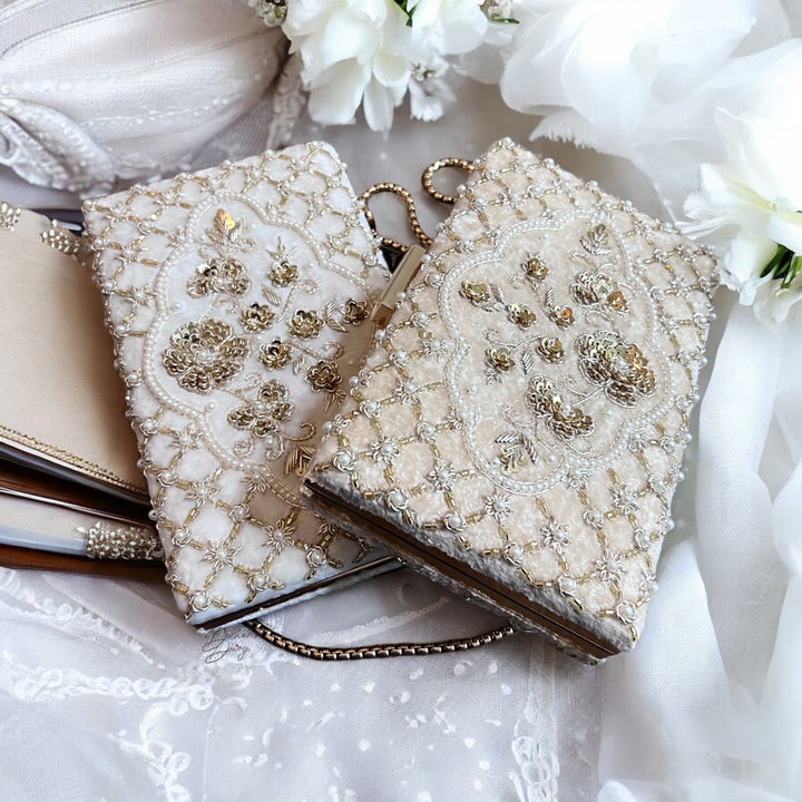 Gold Velvet Bridal Clutch: Zardosi Wedding Purse