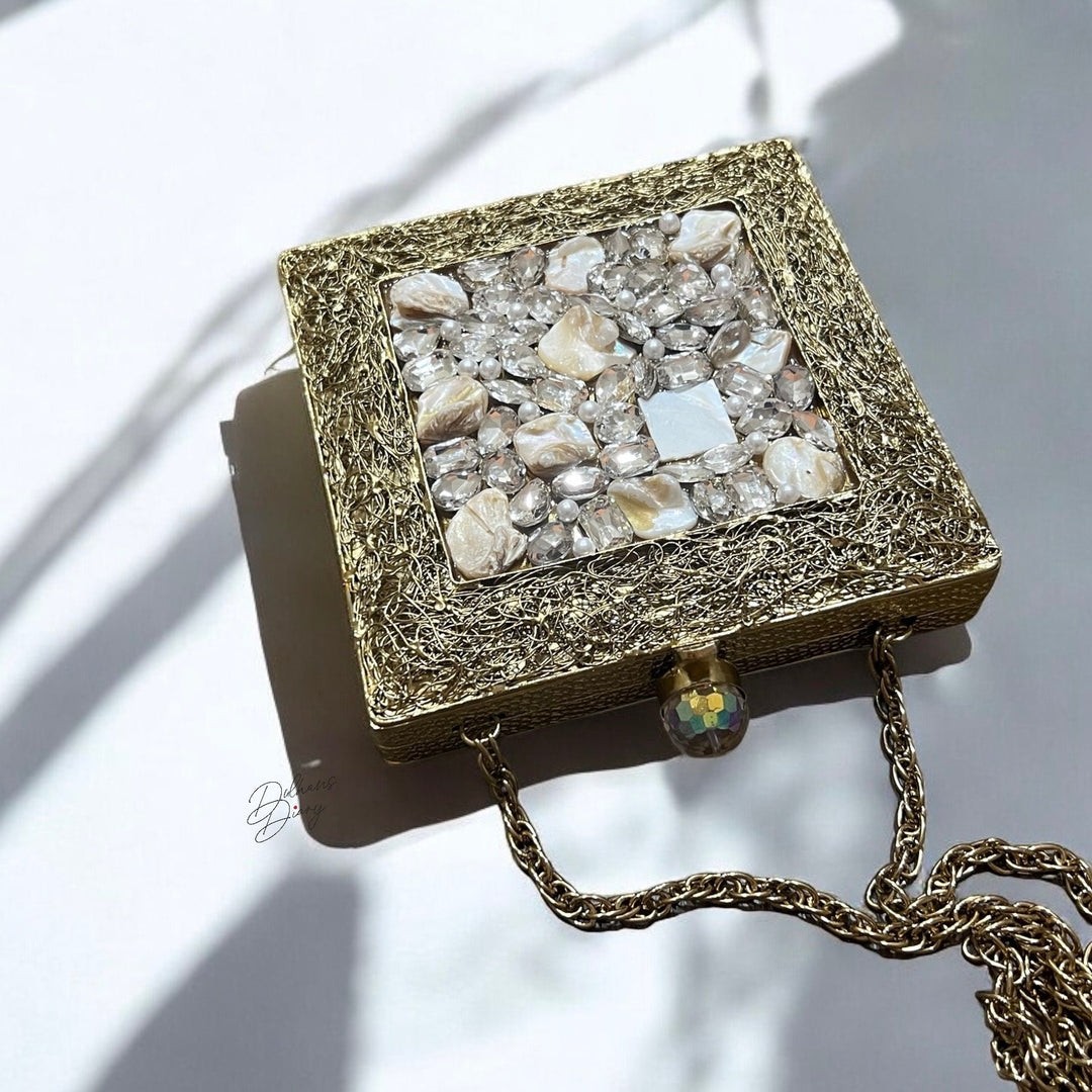 Bronze Clutch: Mother of Pearl & Crystal Evening Wristlet