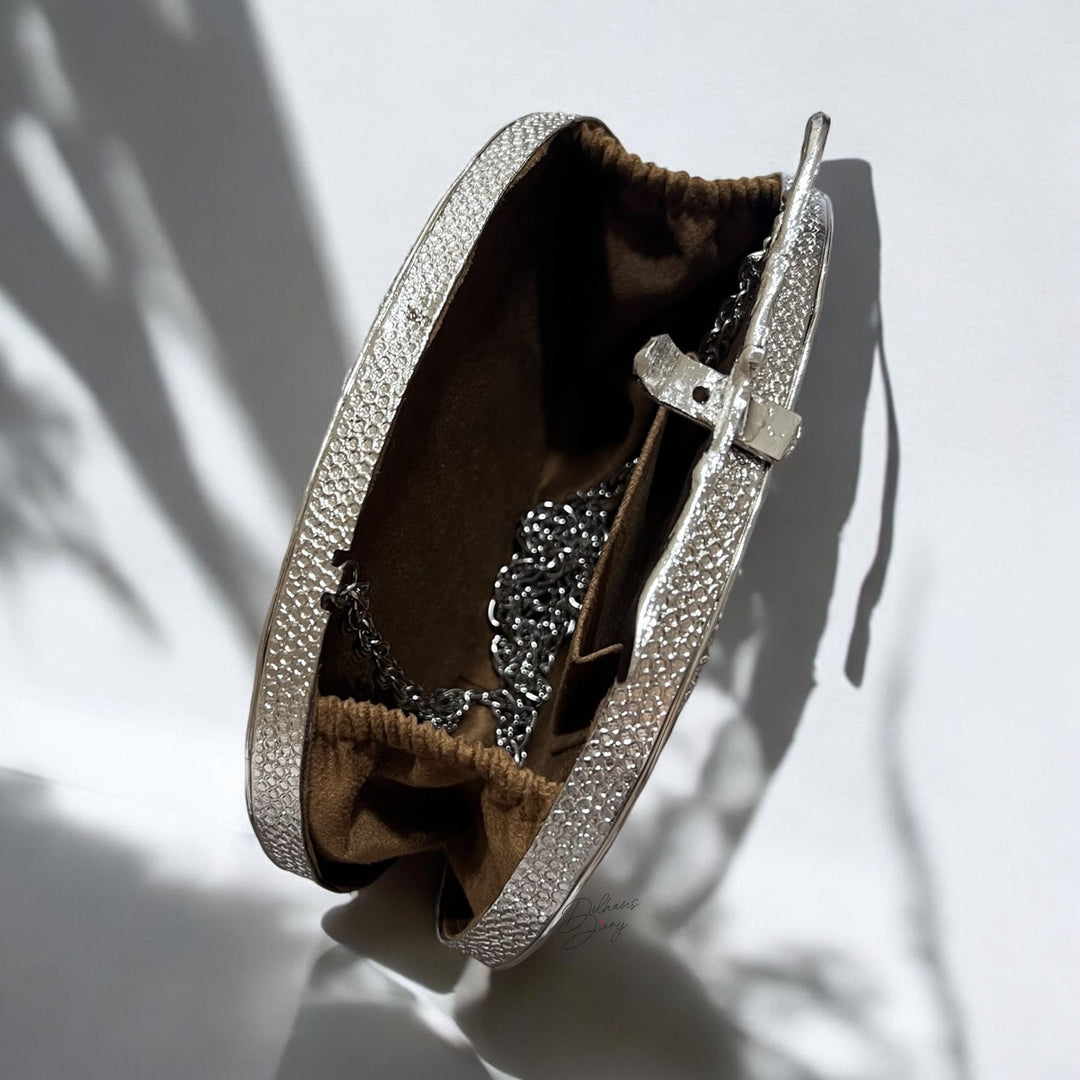 Silver Statement Clutch: Crystal & Mother of Pearl Evening Bag