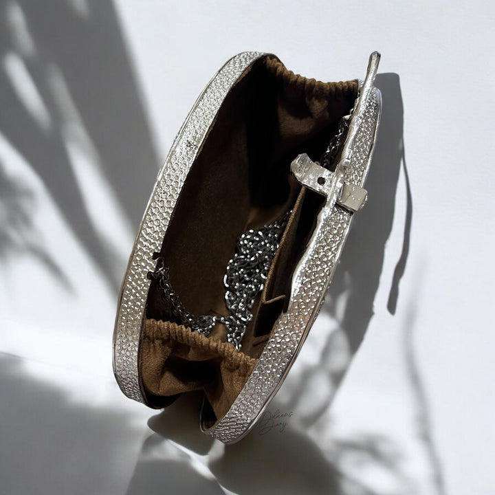 Silver Statement Clutch: Crystal & Mother of Pearl Evening Bag