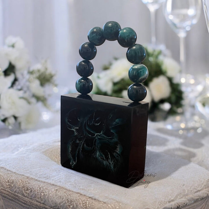 Emerald Green Resin Clutch: Beaded Strap Mini Evening Bag