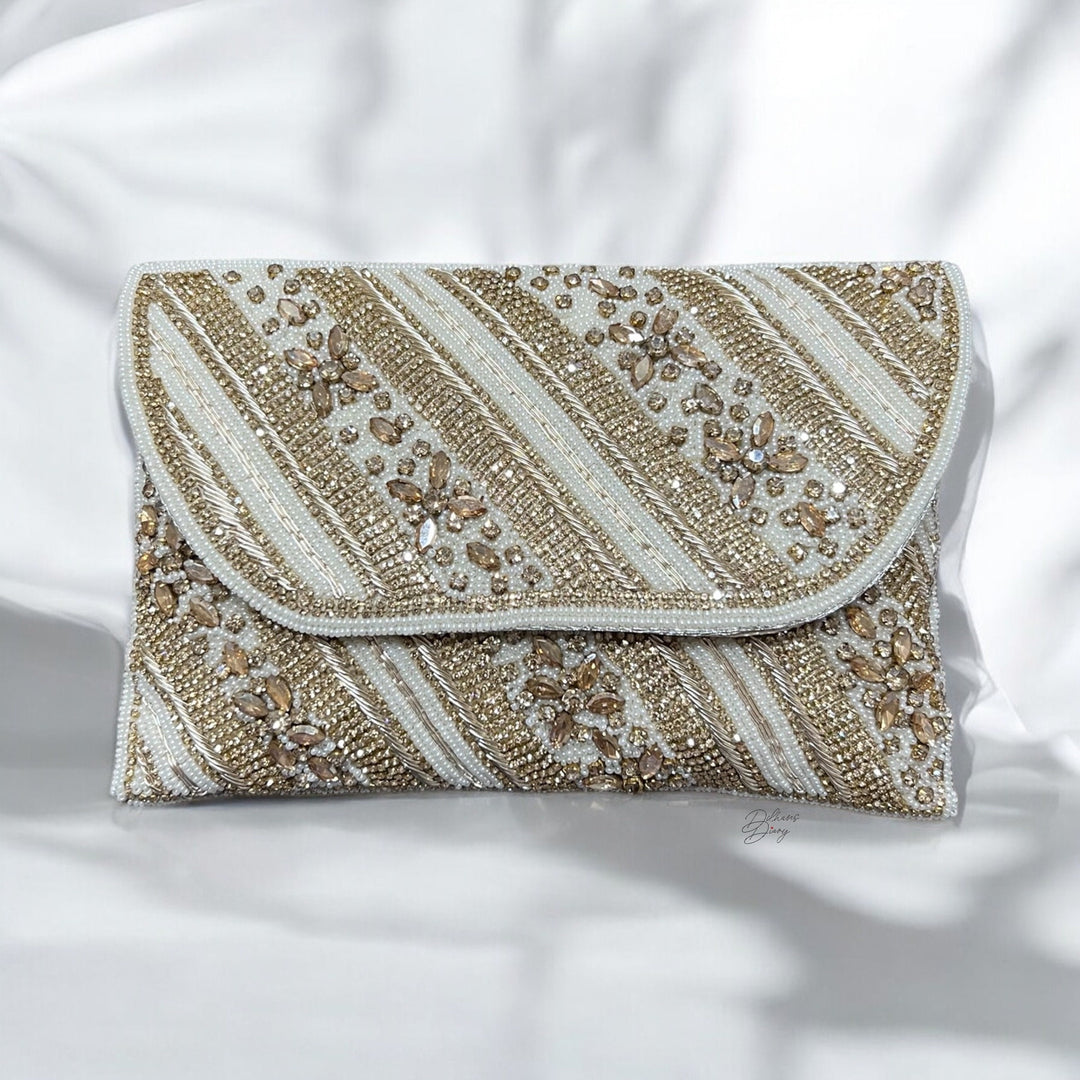 Handmade Ivory Bridal Clutch: Crystal Beaded Wedding Purse