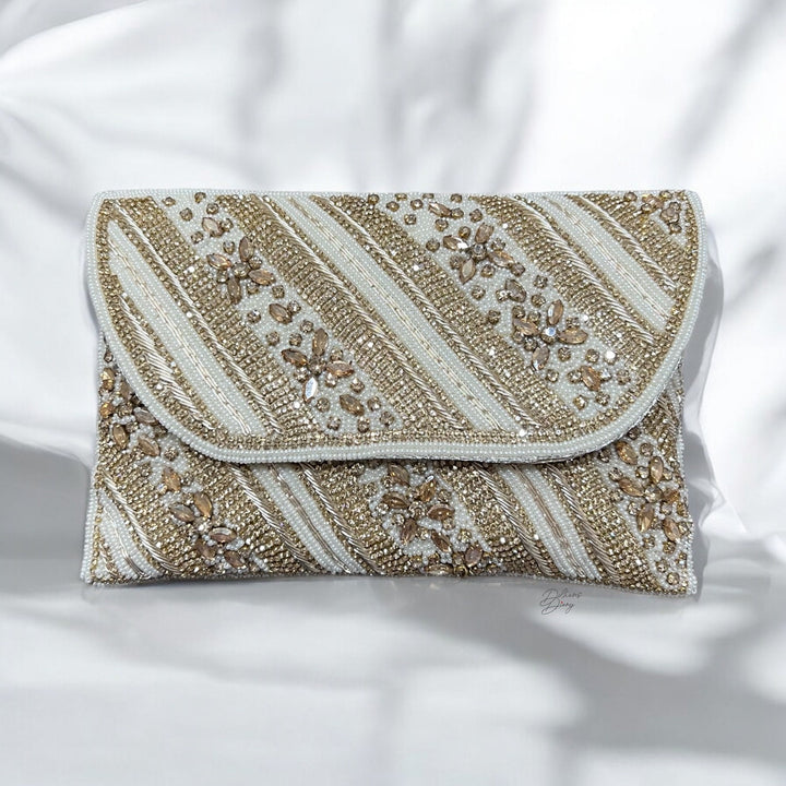Handmade Ivory Bridal Clutch: Crystal Beaded Wedding Purse