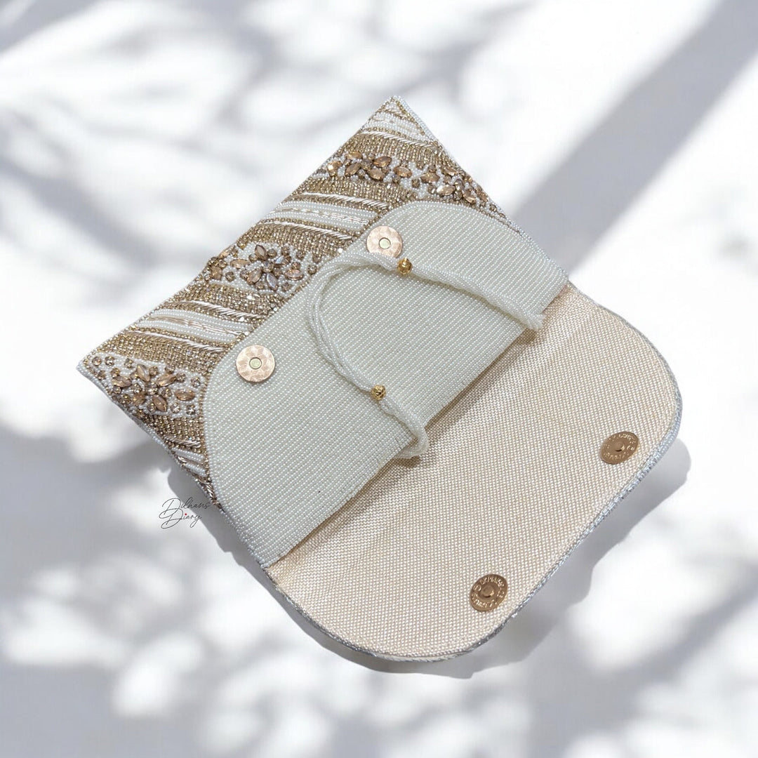 Handmade Ivory Bridal Clutch: Crystal Beaded Wedding Purse