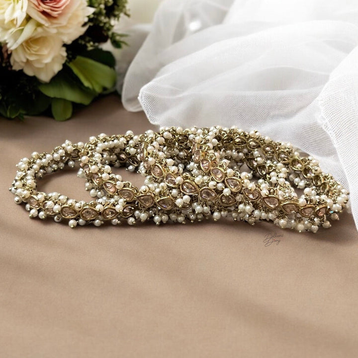 Indian Bridal Polki Bangle Set: Pearl Champagne Bangles
