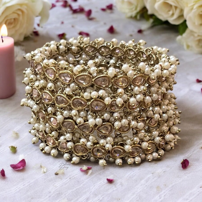 Bridal Polki Bangle Set: Pearl Champagne Bangles