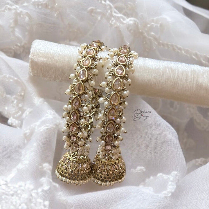 Polki Pearl Indian Bridal Bangle Set: Gold Champagne Bangles